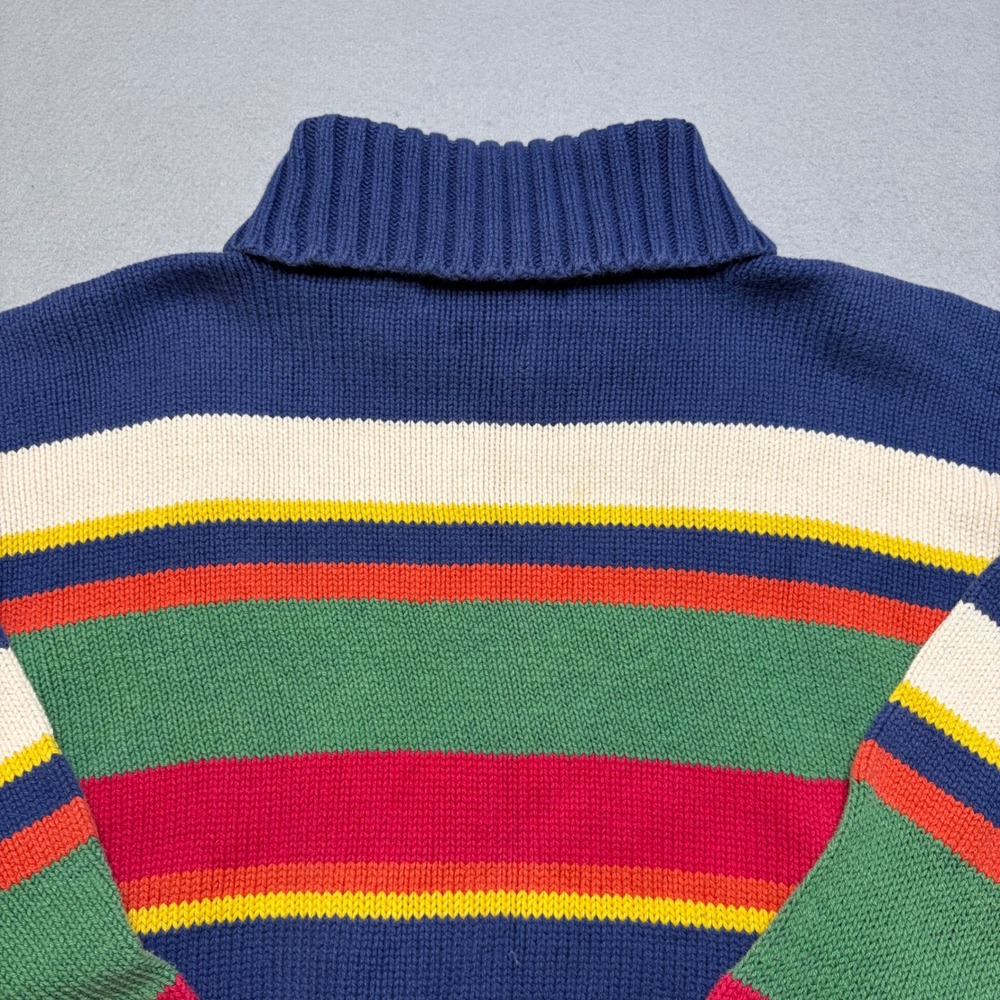 Polo Ralph Lauren Sweater Mens L Blue Multi Color Stripe Vintage Turtleneck Knit - Picture 4 of 11